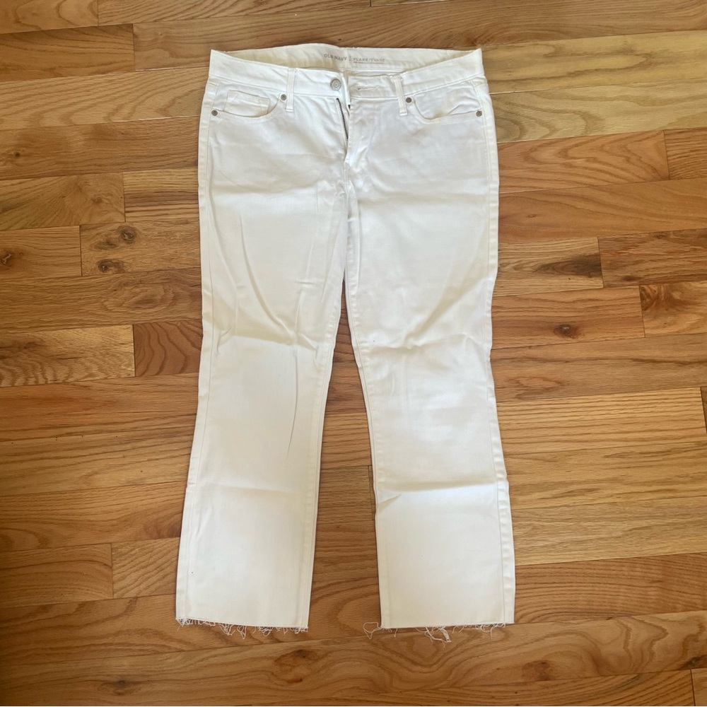 Old navy mid raise flare raw edge jeans